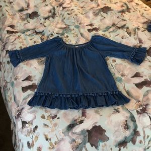 Off Shoulder Top with Ball Fringe